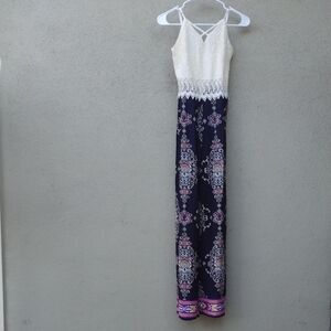 Papaya Floral Navy & Cream Lace Jumpsuit Women's Small